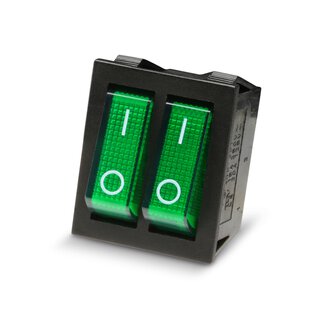 Leucht-Wippenschalter doppelt grün Ein- Aus 6 Polig  250 V AC - 15 A