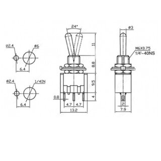 Micro Miniatur-Kippschalter 250V/3A, 3-polig, 3 Stellungen: EIN / AUS / EIN