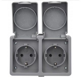 Feuchtraum Doppel-Steckdose 250V~/16A, IP44, AP, grau